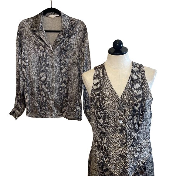 Perry Ellis Vintage Womens Skirt Set Size 6 Gray Snake Print 3 Piece Pure Silk - Picture 4 of 16